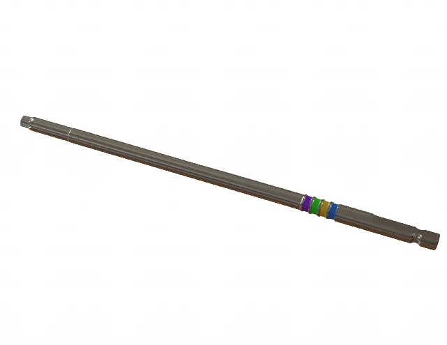 3D CAD render of a long Torx driver with colored identification bands